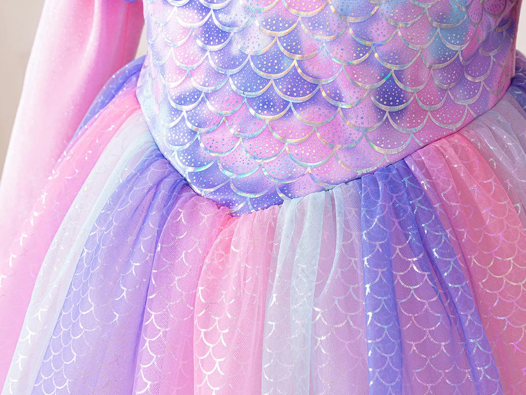 Mermaid Princess Dress - Long Sleeve Sparkling Gown  Girls Elegant Party Dress for Birthday & Stage