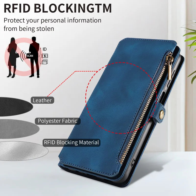 Luxury Leather Flip Wallet Case with Lanyard for Samsung Galaxy S26 / S25 / S24 / S23 Ultra & Plus – Magnetic Full Coverage Phone Bag Cover