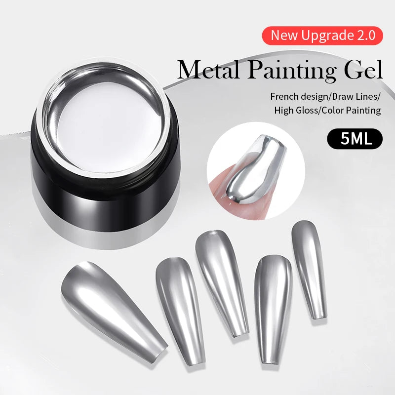 5ml Metallic Painting Gel Polish Strong Silver Effection Nail Art Soak Off Gel Nail Polish Silver Mirror Gel