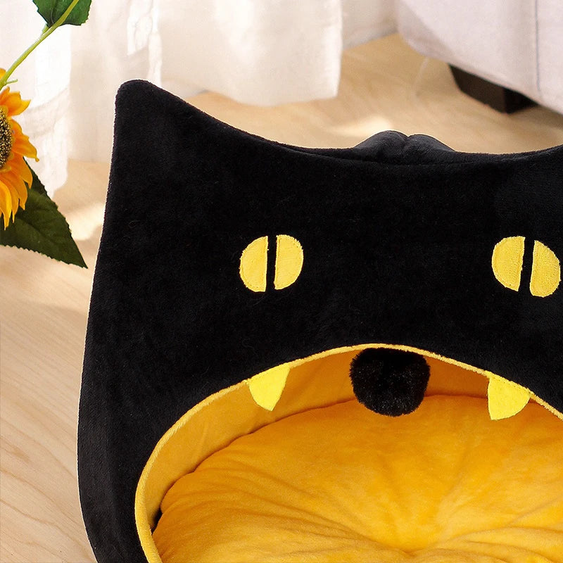 Warm Corduroy Pet House Bed Black for Cats and Small Dogs