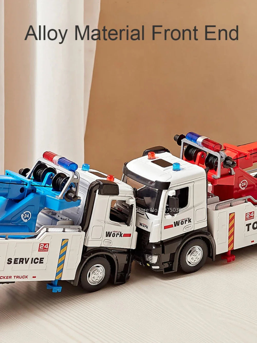 1/50 Scale Double Hook Rescue Crane Truck Alloy Model Toys Metal Diecast Engineering Vehicle Sound Light Gifts for Boys Birthday