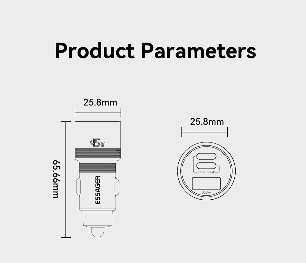 45W USB C Car Charger 3 Port PD 3.0 QC 3.0 PPS Fast Charging with Lightning iP Port