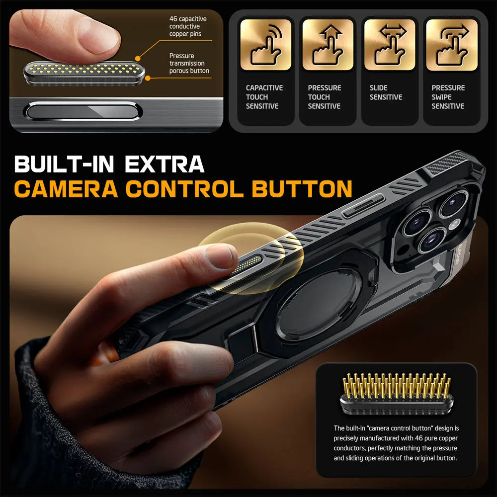 For iPhone 16 Pro Case with Camera Control Capture Button UB Grip Heavy Duty Rugged  Phone Case with Stand