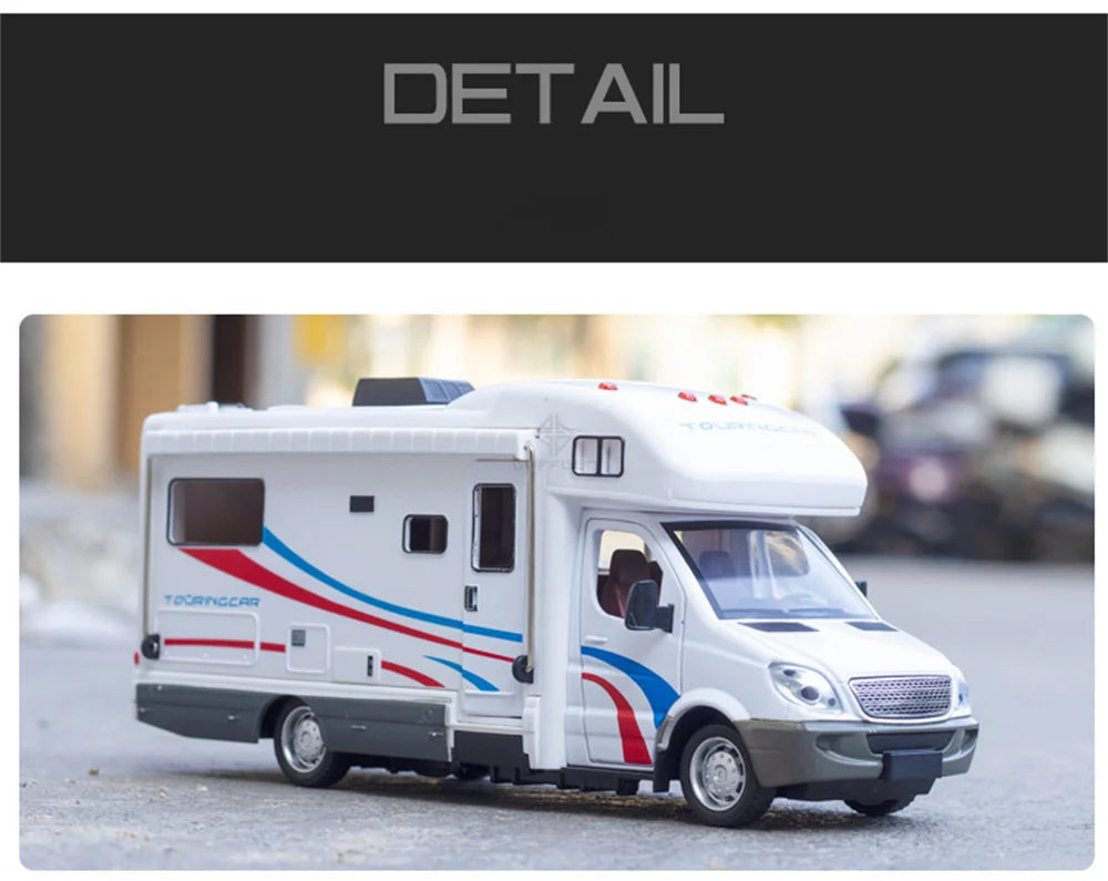 1:32 Alloy Diecast Touring Car Model Toys 3 Doors Opened Sound Light Campervan RV Trailer Vehicles s Toy Gift Collection