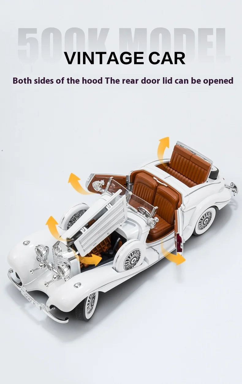 Diecast 1/18 1936 500K Classic Car Alloy Metal Model Sound And Light Toy Collect Display Ornament