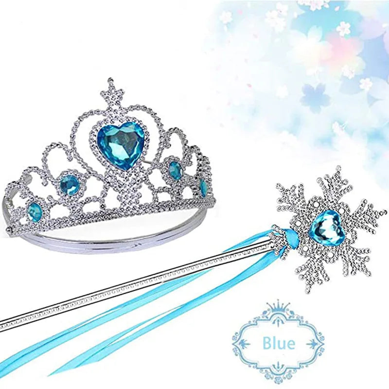 Girl Elsa Cosplay Accessories  Princess Snow Queen Dress Up Jewelry Wand Crown Necklace Earclips Photography Role Play Props