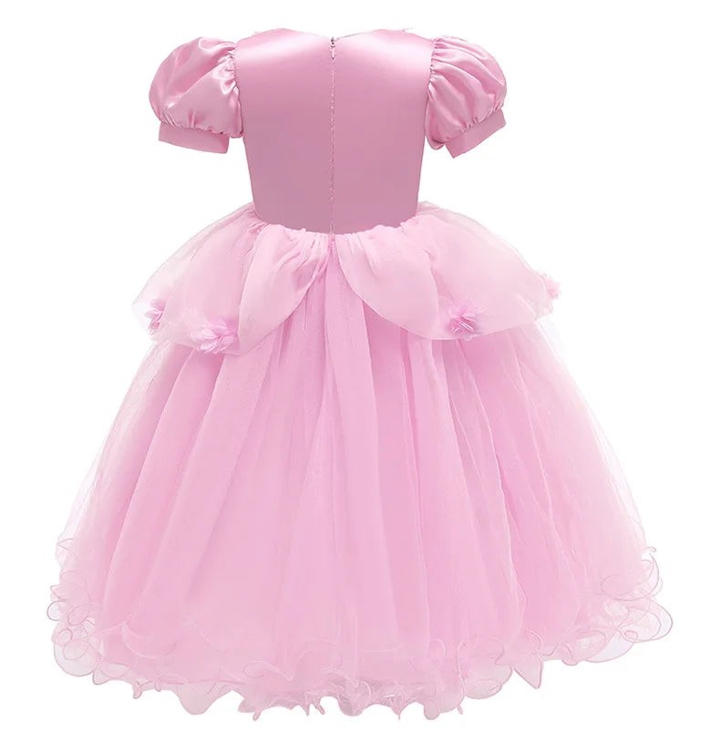 Summer Girls Flower Cosplay Costume Ball Gown Princess Kids Blue Clothes Dress Lace Mesh Birthday Party Clothes for Children