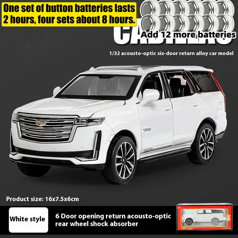 Diecast 1:32 Cadillac Escalade SUV Alloy Model Sound And Light Pull Back Toy Accessories For The Car Birthday Present For Boys