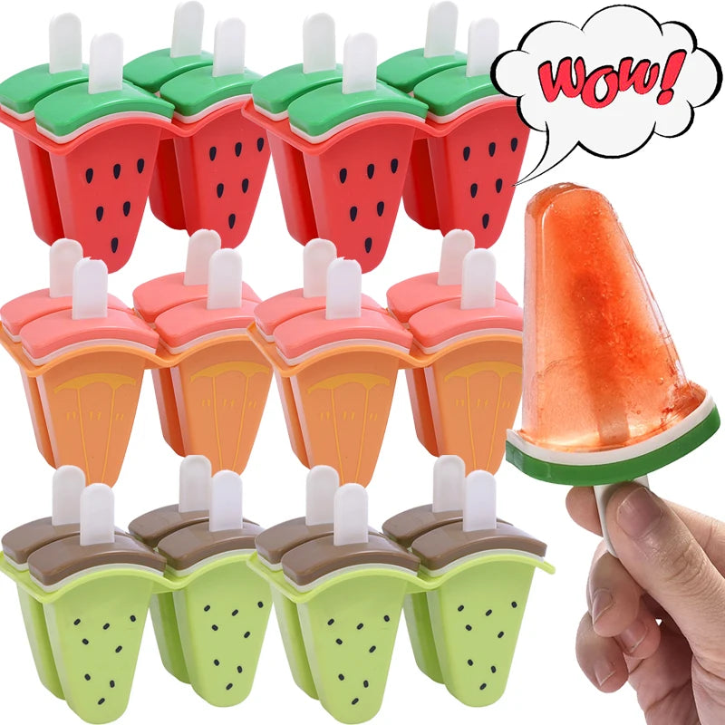 4pcs/set Watermelon Shape Ice Cream Mold with Handle DIY Ice Popsicle Mold for Fruits Juice Milk Kitchen Ice Tray Maker Tools