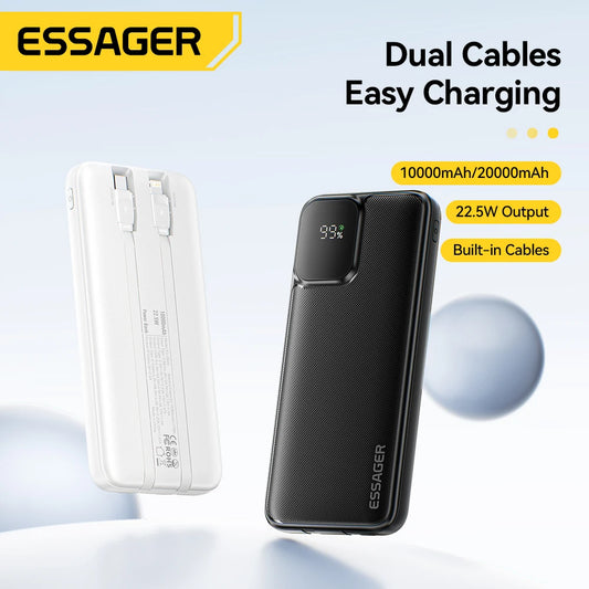 20000mAh Power Bank 22.5W PD Fast Charging with Built-in Type-C & Lightning Cables Digital Display Portable Charger