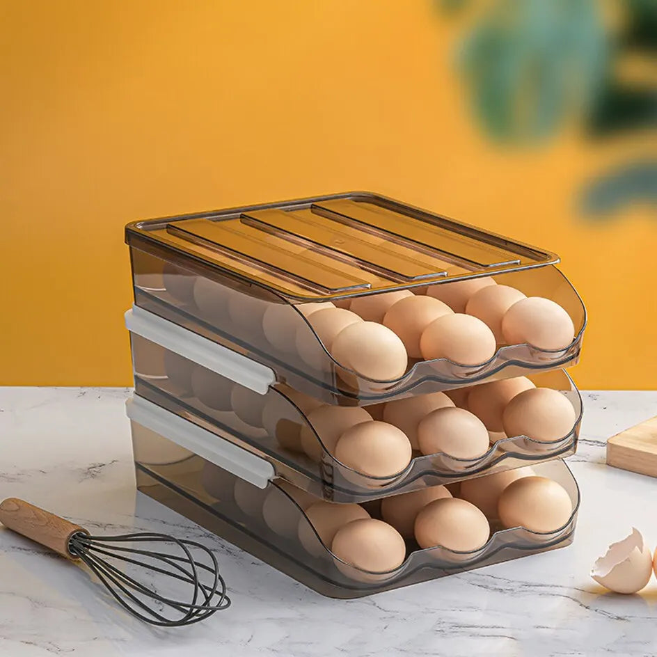 Automatic Rolling Egg Box Multi-Layer Rack Holder – Refrigerator Egg Storage Basket Kitchen Organizer