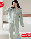 Women’s Winter 100% Cotton Pajama Set – Loose Fit, Turn-Down Collar, Long Sleeves, Cute Pink