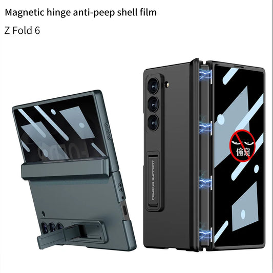 Luxury Hinge Case for Samsung Z Fold 6 3 4 5 Case with Anti-peeping Glass All-inclusive Shockproof Shell Case