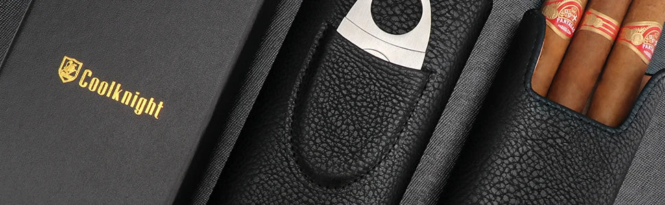 Leather Cigar Case, Cedar Wood Lining Travel Humidors for Cigars, Cigar Accessories Include Stainless Steel Cigar Cutter