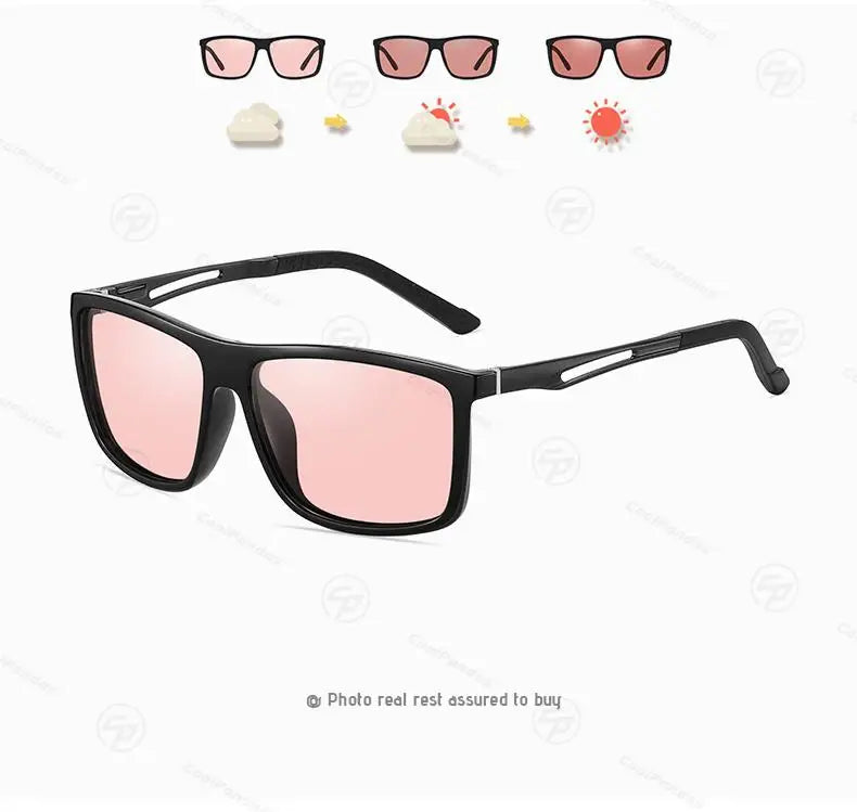 Square Retro Photochromic Polarized UV400 Purple Lens Sunglasses for Men Women