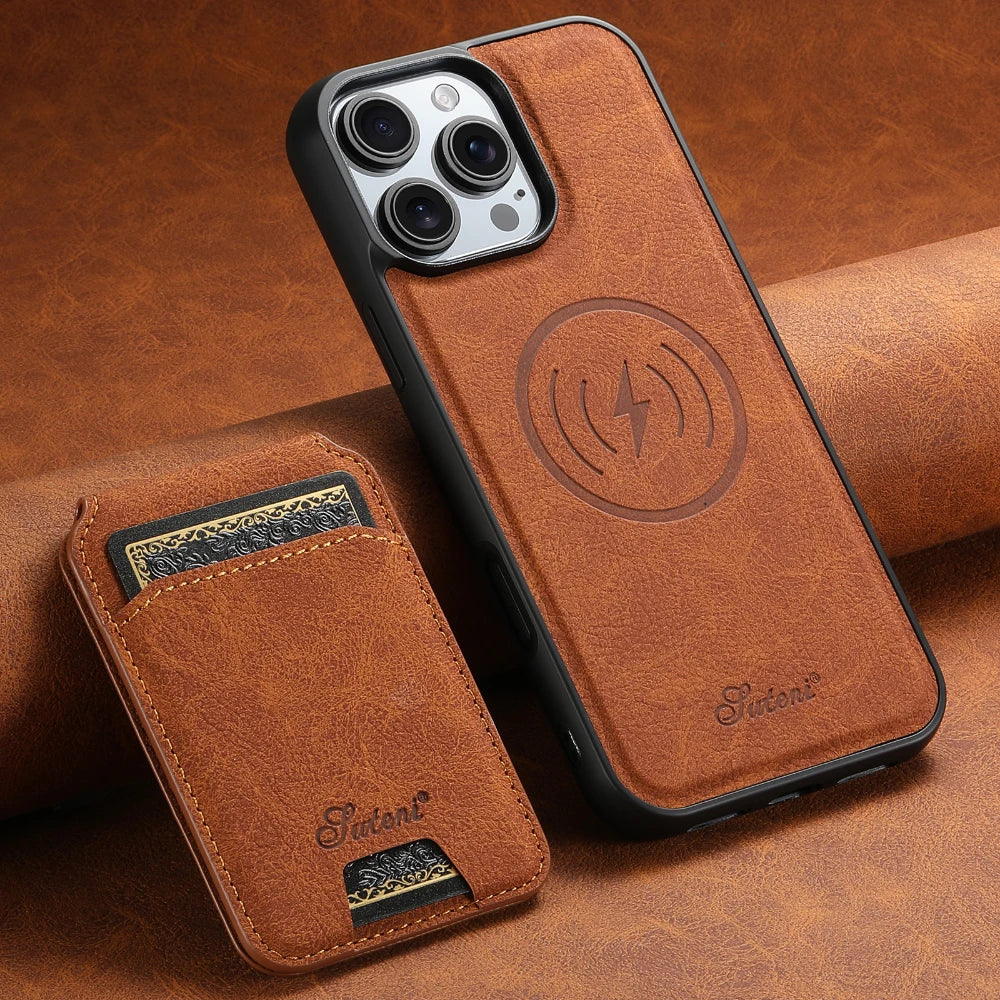 Leather for Magsafe Case for iPhone 16 15 Pro Max 16e 14 Plus 16Plus Bracket  Back Cover with Card Holder