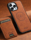 Leather for Magsafe Case for iPhone 16 15 Pro Max 16e 14 Plus 16Plus Bracket Magnetic Back Cover with Card Holder