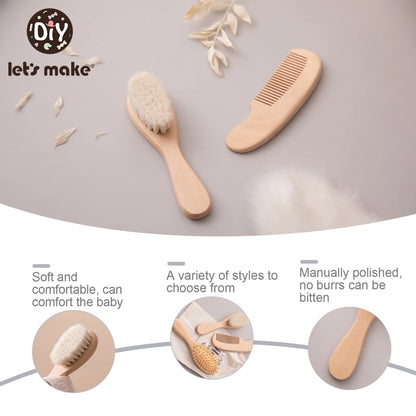 Let's Make Baby Care Hair Brush For Kids Girl Bath Showerb Pure Natural Wool Wooden Comb Hairbrush Infant Newborn Massager