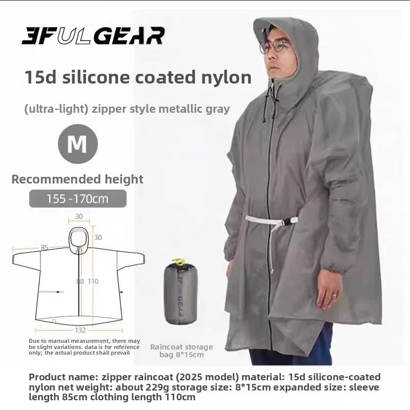 Ultralight Waterproof Zipper Raincoat for Hiking Camping and Travel