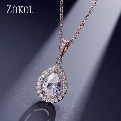 Clear Water Drop Zircon Pendant Necklaces