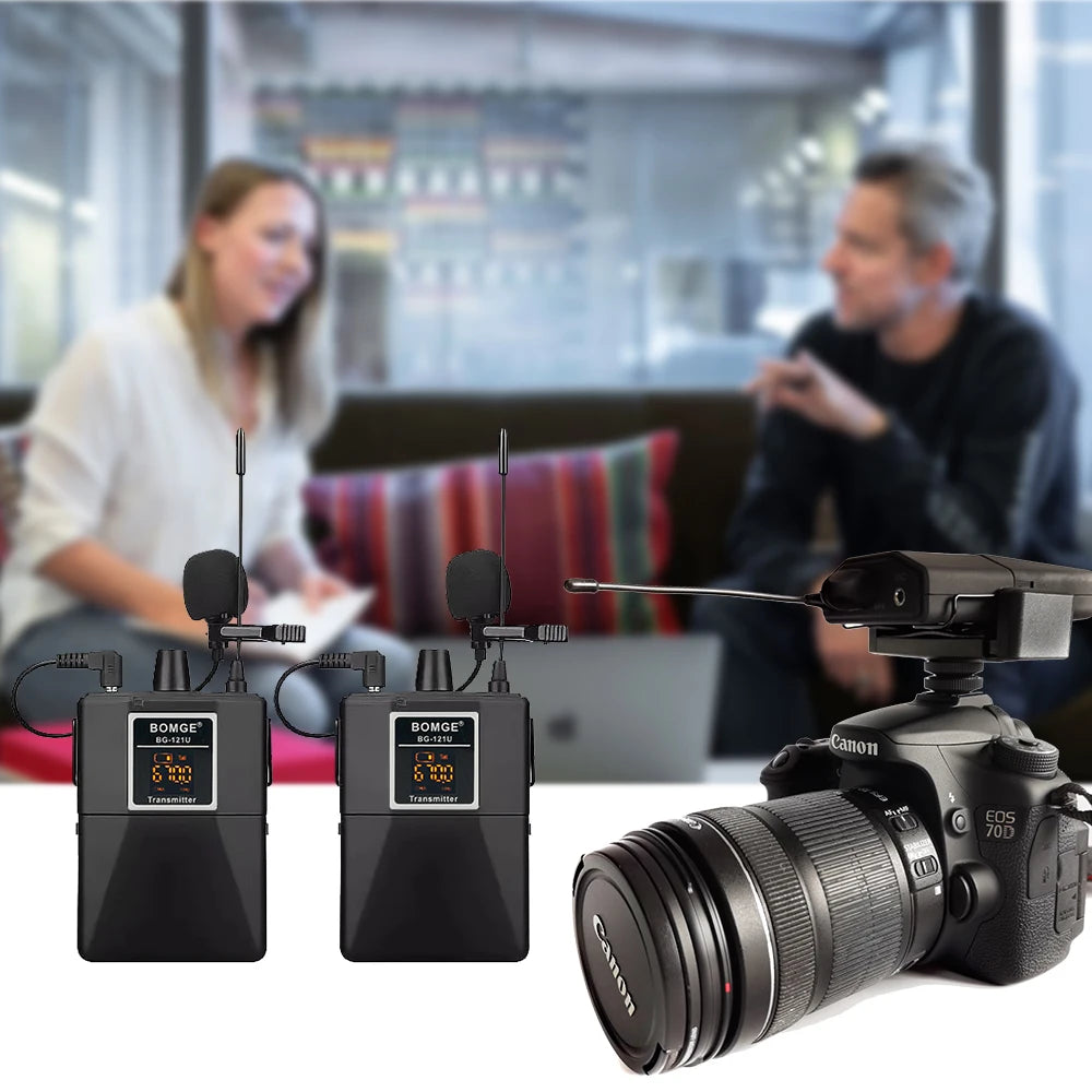 Wireless Lavalier Microphone System with Dual Transmitters for Smartphones Cameras and Live Streaming