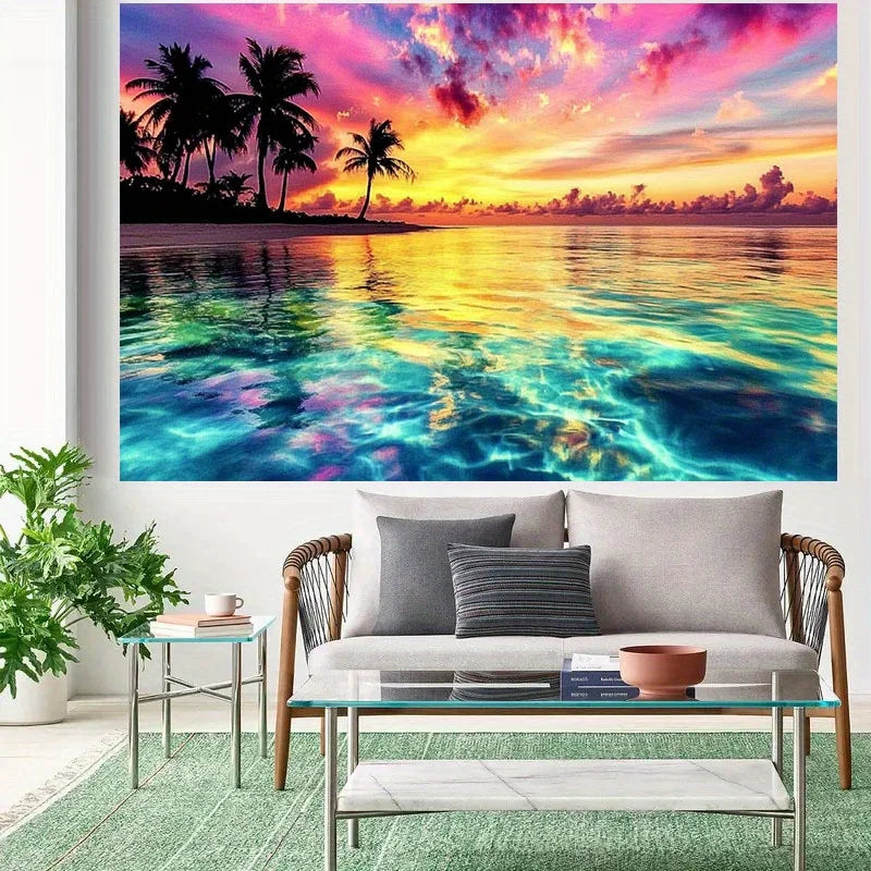 Tropical Sunset Tapestry Gradient Neon Sky Palm Trees Beach Resort Style Living Room Romantic Room Decor