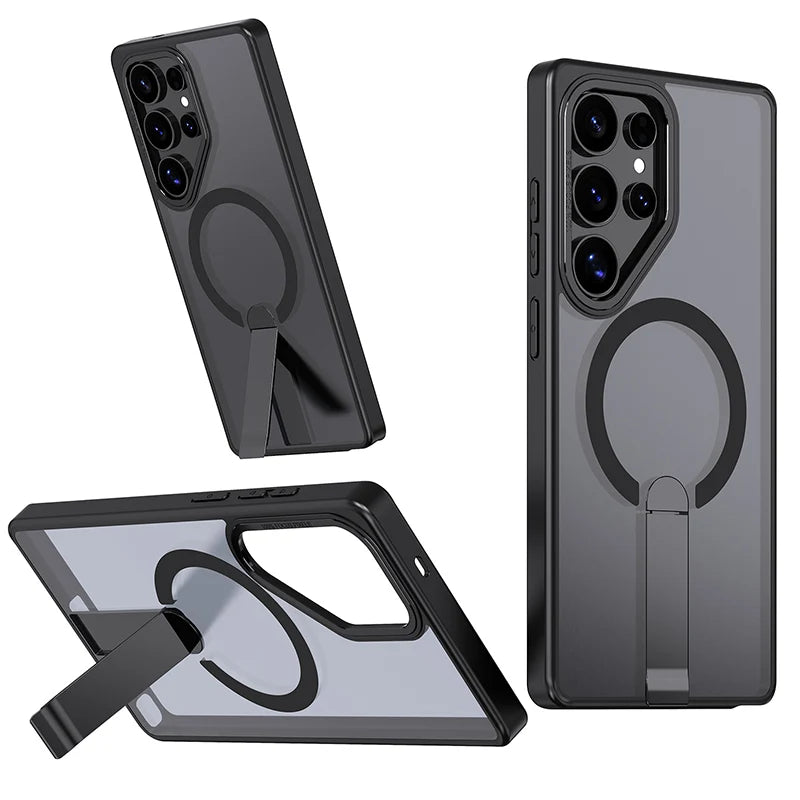 For Magsafe Metal Bracket Bumper Phone Case For Samsung S25 Ultra S23 S24 Ultra Plus FE Soft TPU Border Hard PC Back Cover