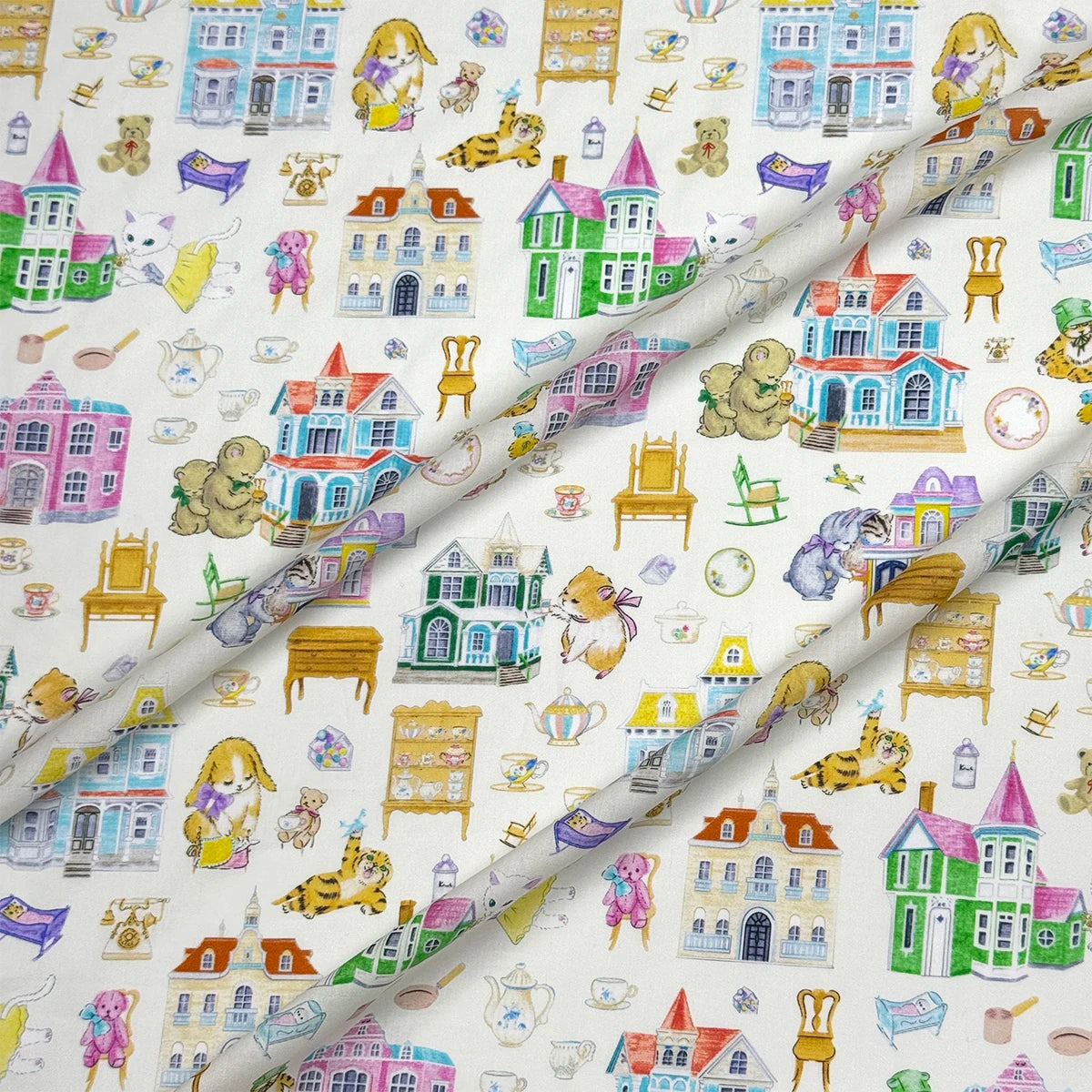 100% cotton Hokkoh-Doll house Milky tana lawn fabric 80s Poplin printing Sewing fabric Making Dress Clothing Handmade DIY Cloth