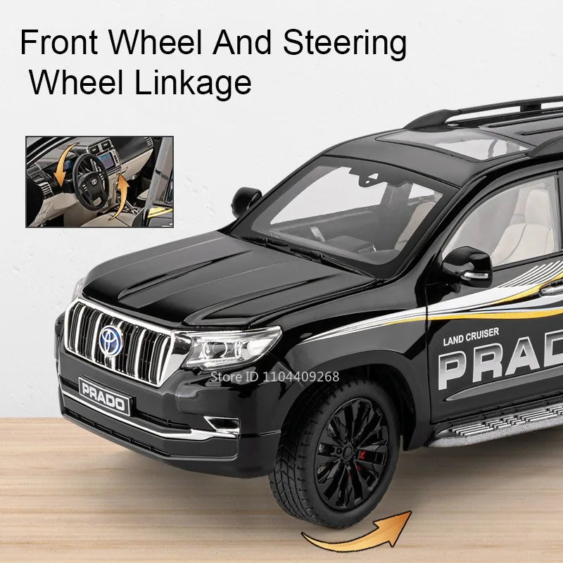 1:18 Large Size Prado SUV Model Toy Car Doors Opened Metal Diecast Shock Absorption Music Light Vehicles Models Birthday Gifts