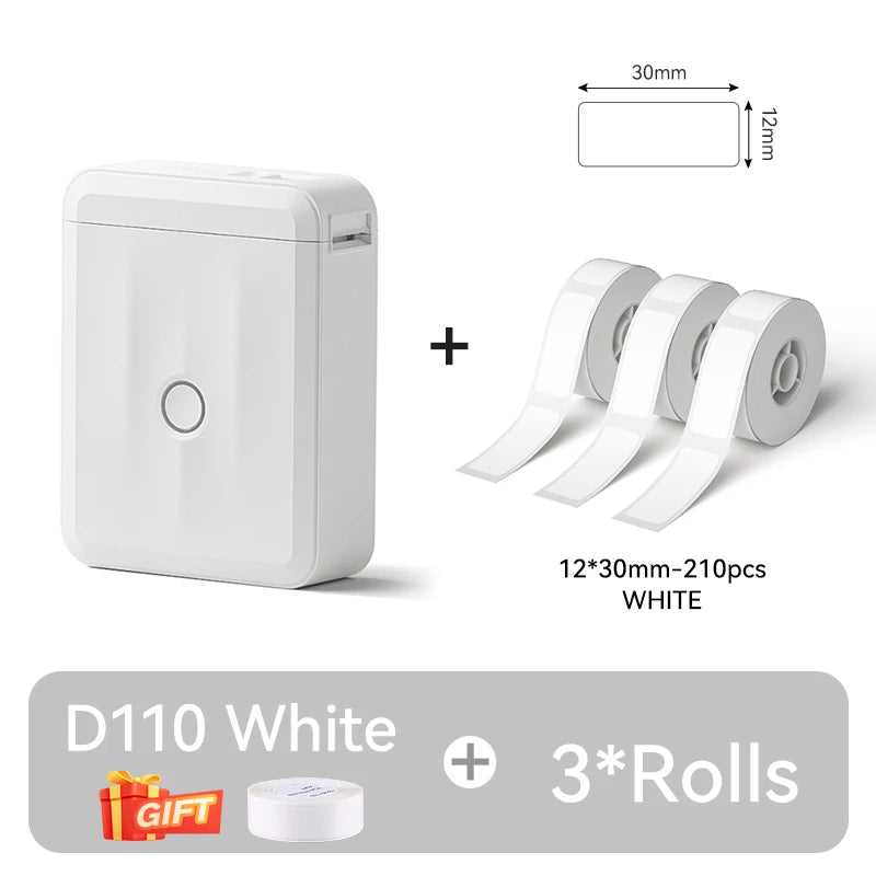 D110 Mini Portable Thermal Label Printer, Bluetooth Wireless Inkless Sticker Maker 12–15mm, Compact Label Machine for Home Organization
