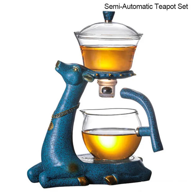 Glass Teapot Cute Deer Automatic Tea Maker Purer Oolong 6 Teacup Household Tea Set Holder Base Gift For Friend