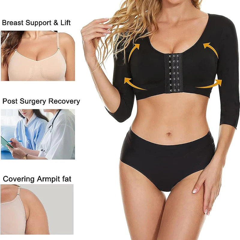 Womens Arm Shaper Tops Slimmer Compression Half Sleeves Post Surgery Posture Corrector Shapewear