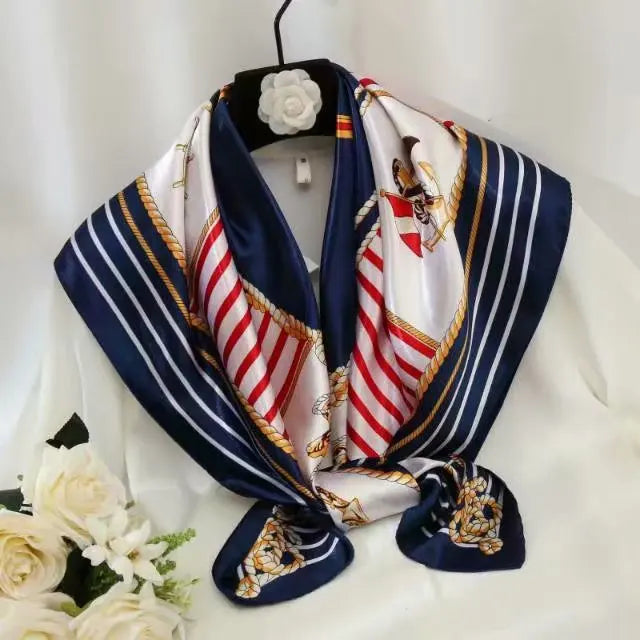 Women Scarf Silk Feeling Hair Neck Square Brand Office bandanna muffler Waiter Flight Attendants Handkerchief Rings wrap
