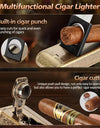 Leather Cigar Humidor with Cigar Lighter,Built-in Straight Cigar Cutter and Cigar Punch,Humidifier and Cedar Tray