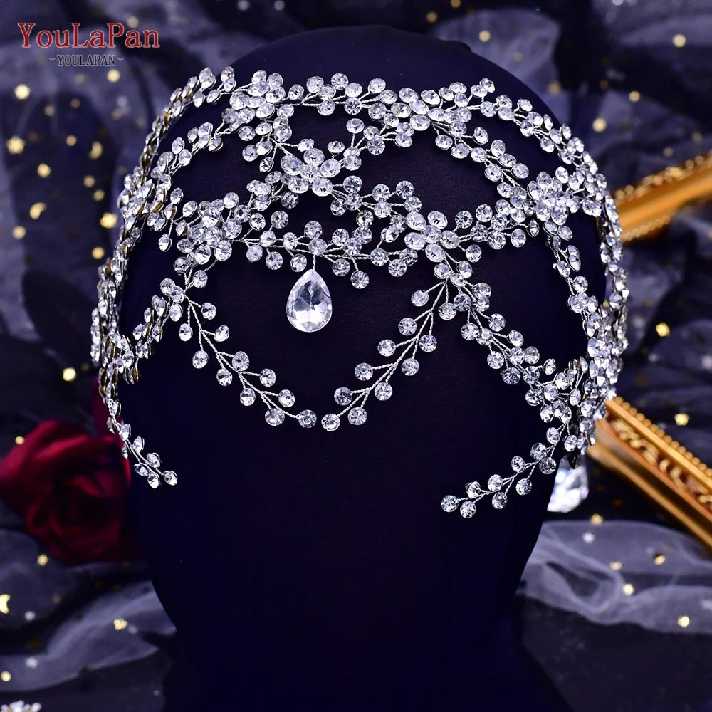 Fashion Rhinestone Woman Headband Forehead Chain Shiny Crystal Bridal Headdress Jewelry