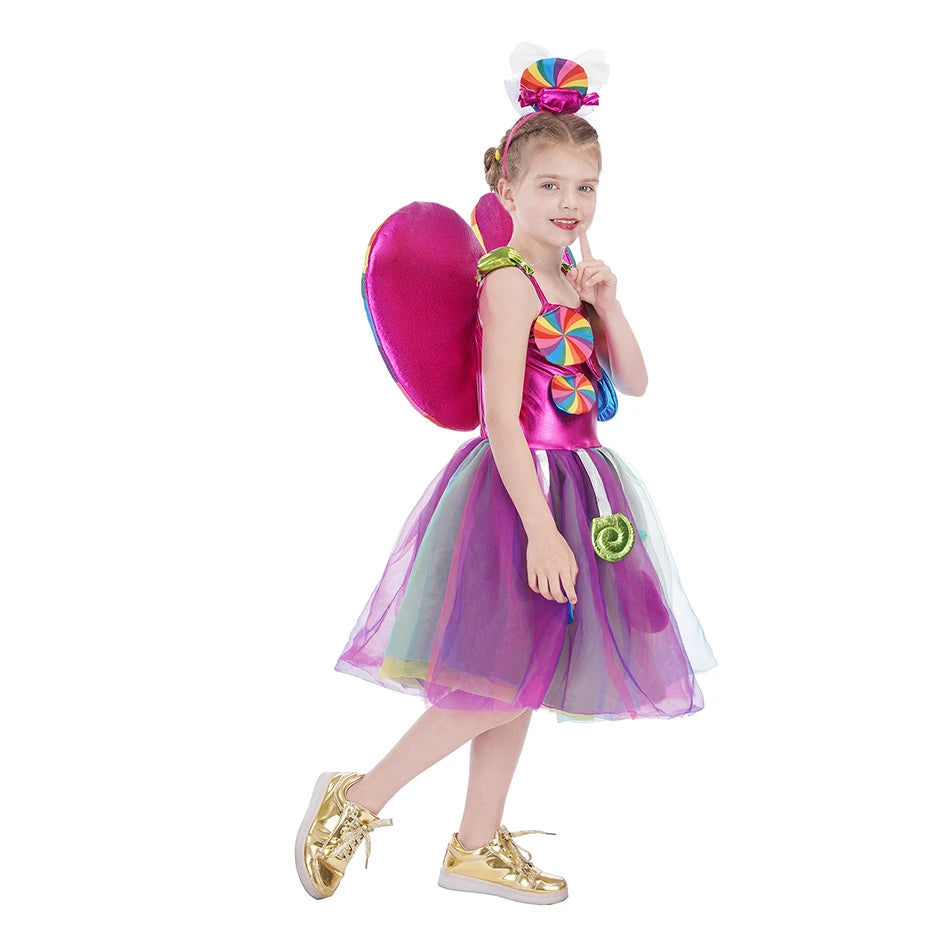 Purim Festival Lollipop Costume Girls Fairy Dress Fancy Carnival Birthday Fantasy Children Candy Rainbow Vestido Dress for Girls