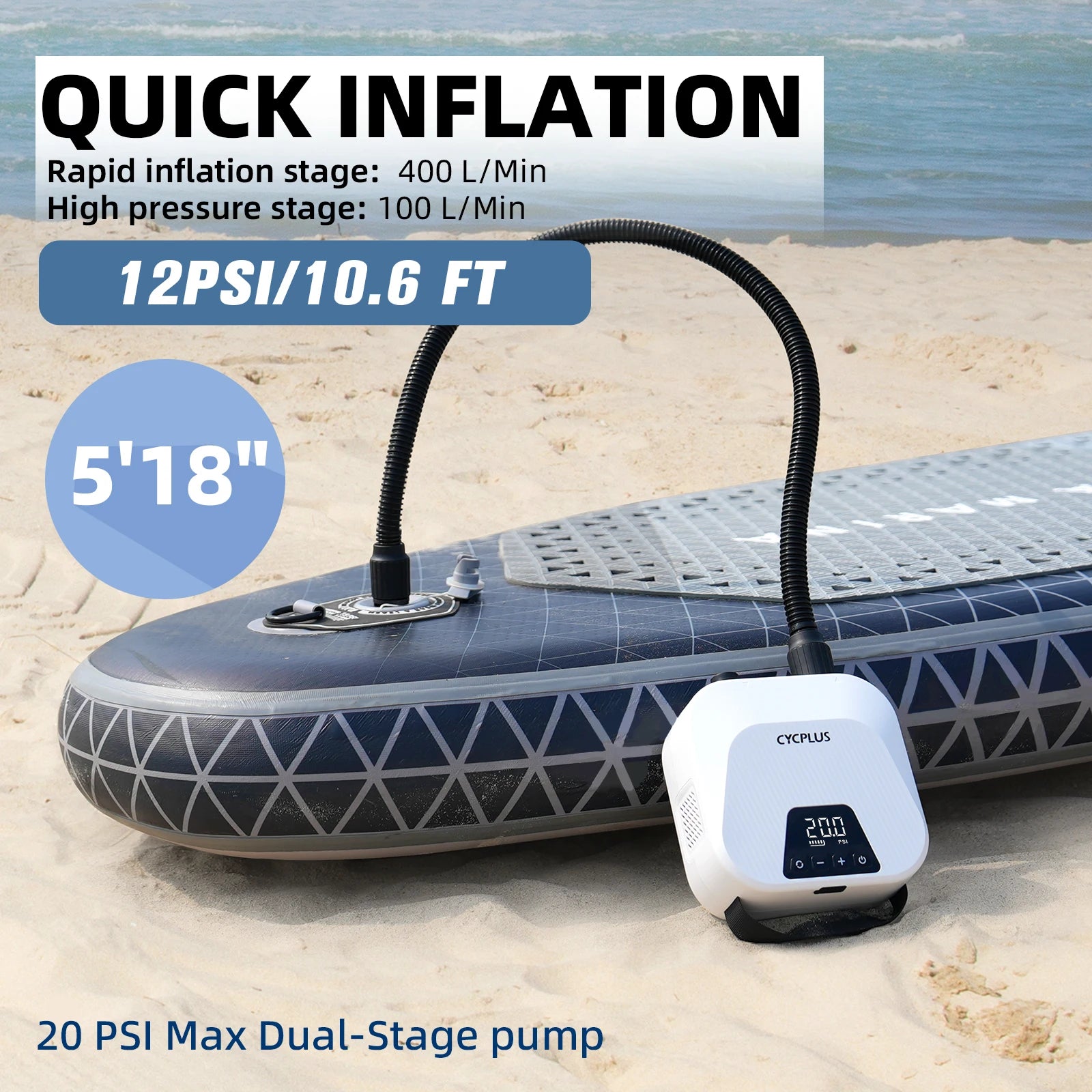 D14PRO 20PSI Electric SUP Inflation Pump 38.48Wh Battery for Sup Board Surfing Kite Inflatable Tent Boat  Air Mattress
