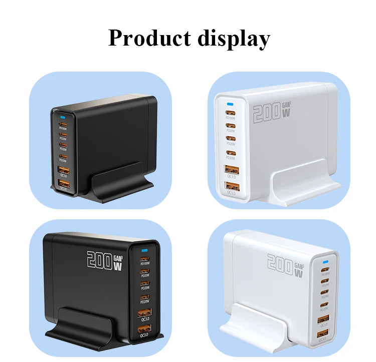 200W Gallium Nitride Multi Port Charging Station - Electronic devices for mobile phones/tablets can be charged simultaneously