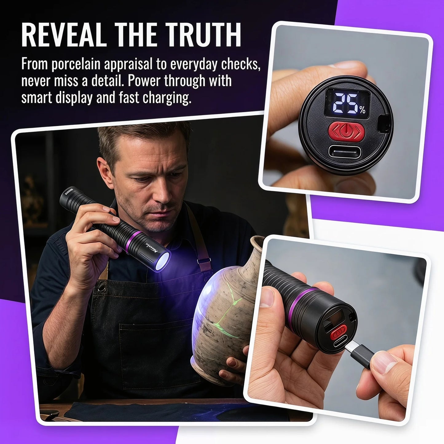 2 In 1 UV White Light Rechargeable Flashlight