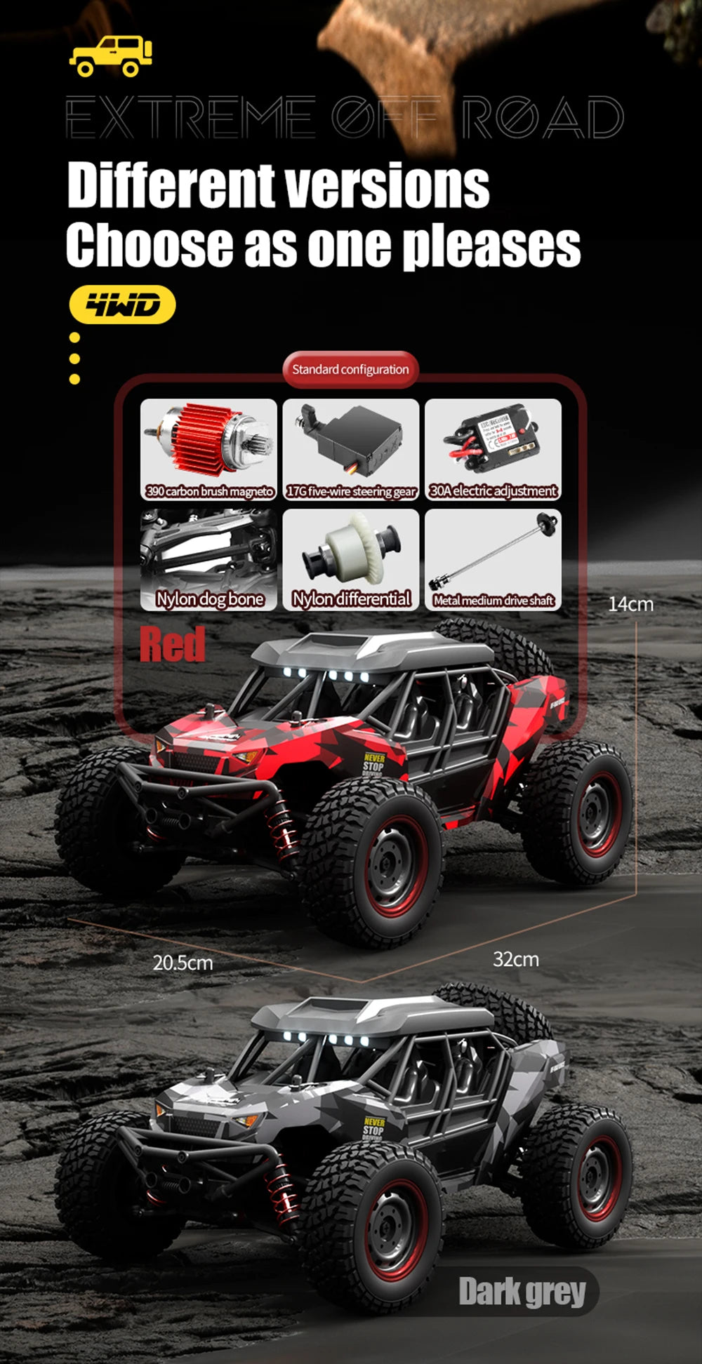 50KM/H 4WD RC Car With LED Remote Control Off-road Cars High Speed Drift Monster Truck for s vs Wltoys 144001 Toys