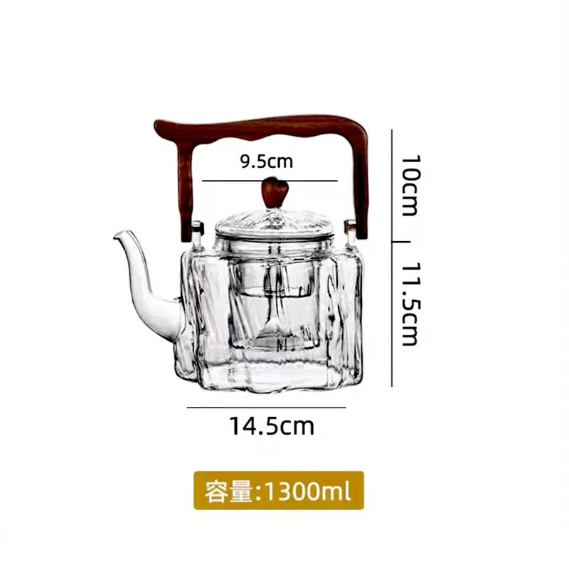 Large Capacity 1300ml Wooden Handle Glass Teapot High Borosilicate Heat Resistant Glass Beam Tea Pot Kungfu Tea Set Teaware