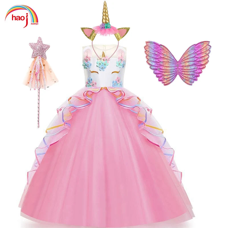 Unicorn Flower Applique Princess Ball Gown Dress