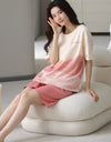 2-Pcs Women’s Cotton Pajama Set – Breathable Short Sleeve Summer Sleepwear with Cute Prints