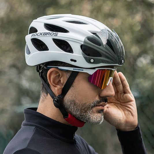 Cycling Helmet With Goggles Visor Brim Adults Riding Bike Helmet Breathable Ultralight MTB Road Bicycle Helmet