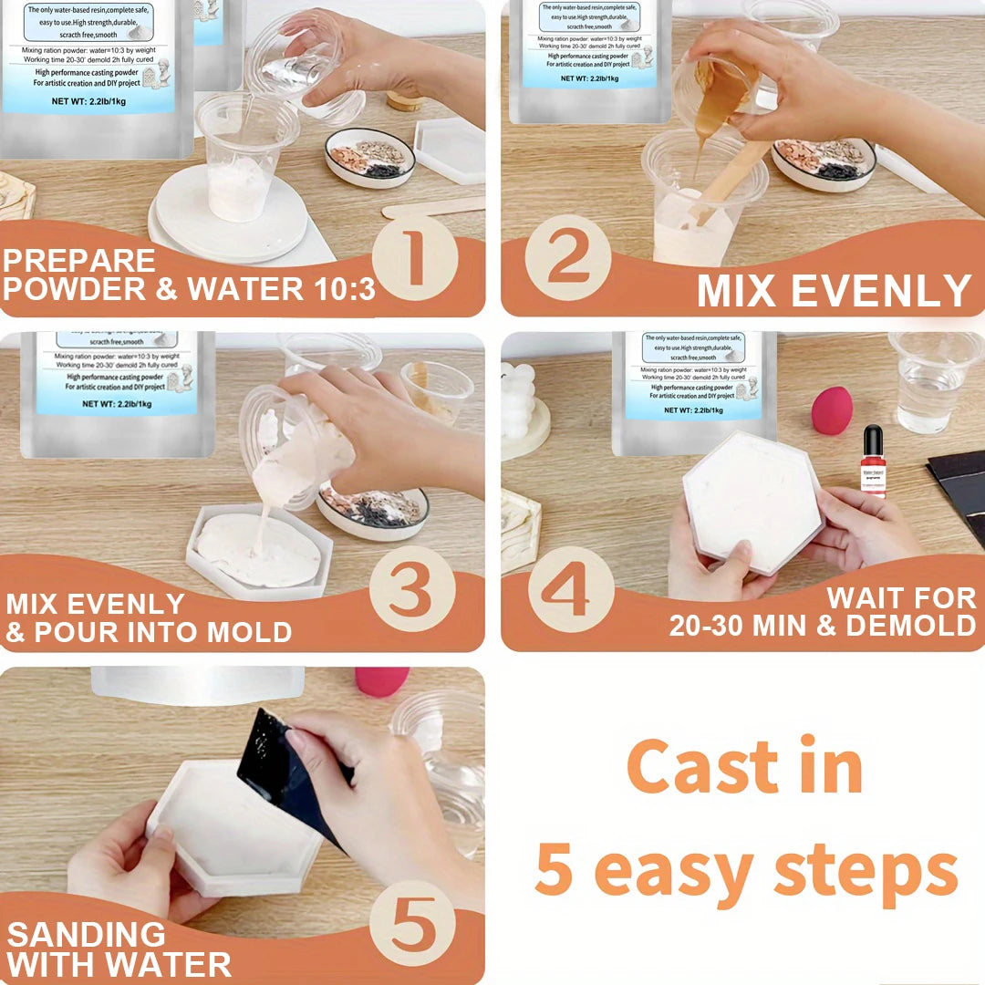 Resin Casting Powder 1000g/2000g/3000g – Fast Demold 20–30 Min, Self-Leveling Plaster for Craft Casting