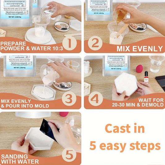 Resin Casting Powder 1000g/2000g/3000g – Fast Demold 20–30 Min, Self-Leveling Plaster for Craft Casting
