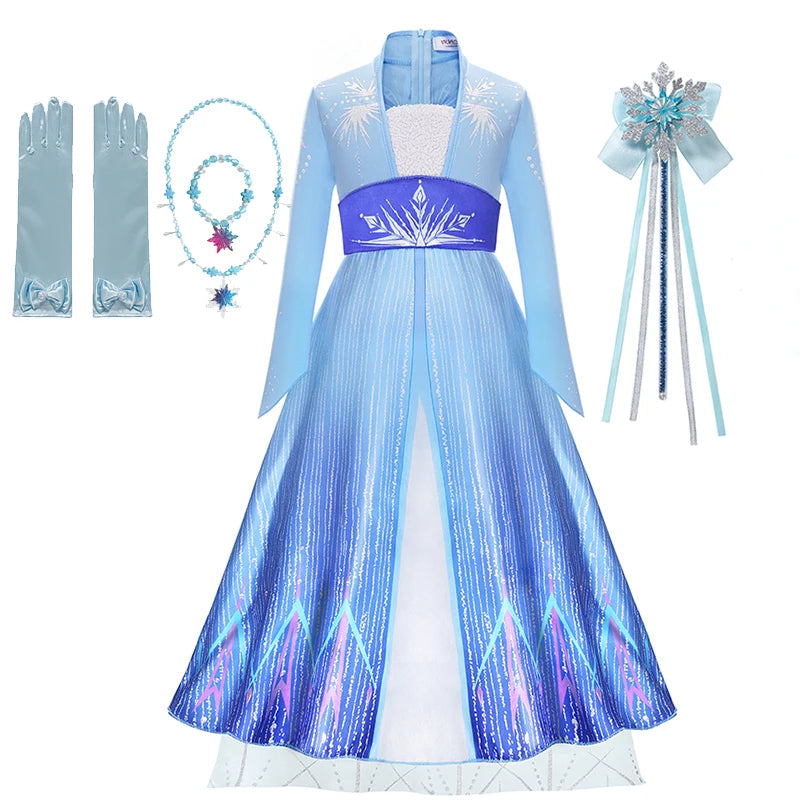 Disney Frozen Girls Dress Elsa 2  Children Christmas Party Princess Costume Kids Snow Queen Performance Elegant Dress Vestidos