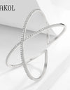 Luxury Cubic Zirconia X shape Cuff Bangles For Women Fashion Cross Girl