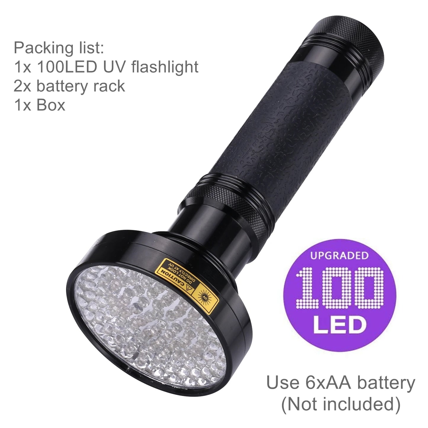 100 LED 395nm UV Blacklight Flashlight For Detection