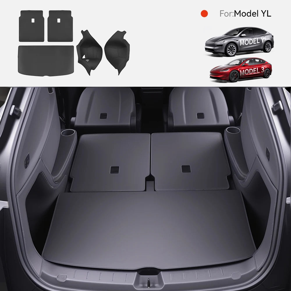 Full Coverage Nappa Leather Trunk Mat for Tesla Model YL Juniper 2026 6 Seat All Weather Cargo Liner